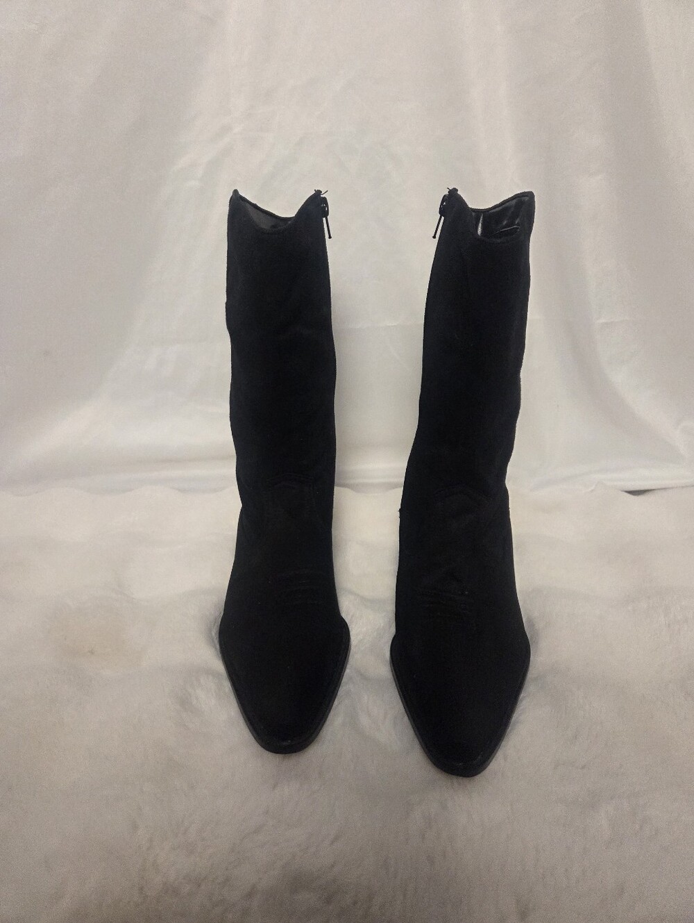 VIA ACCENTI Classic Black Suede Mid-Calf Pointed Heeled Boots